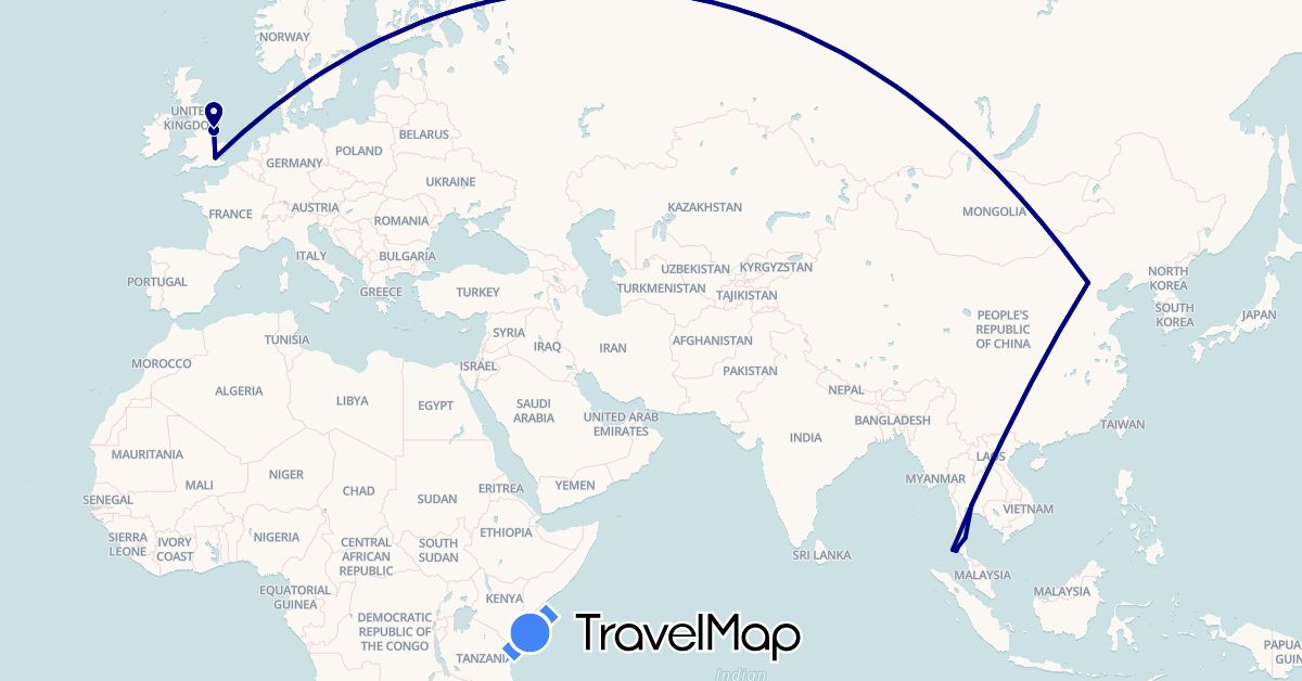 TravelMap itinerary: driving in China, United Kingdom, Thailand (Asia, Europe)